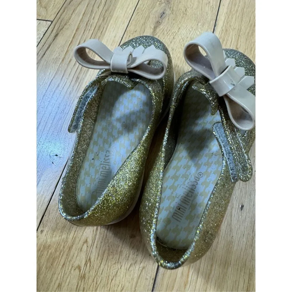 Mini Melissa Gold Glitter Tassel Brown Shoes Size 7